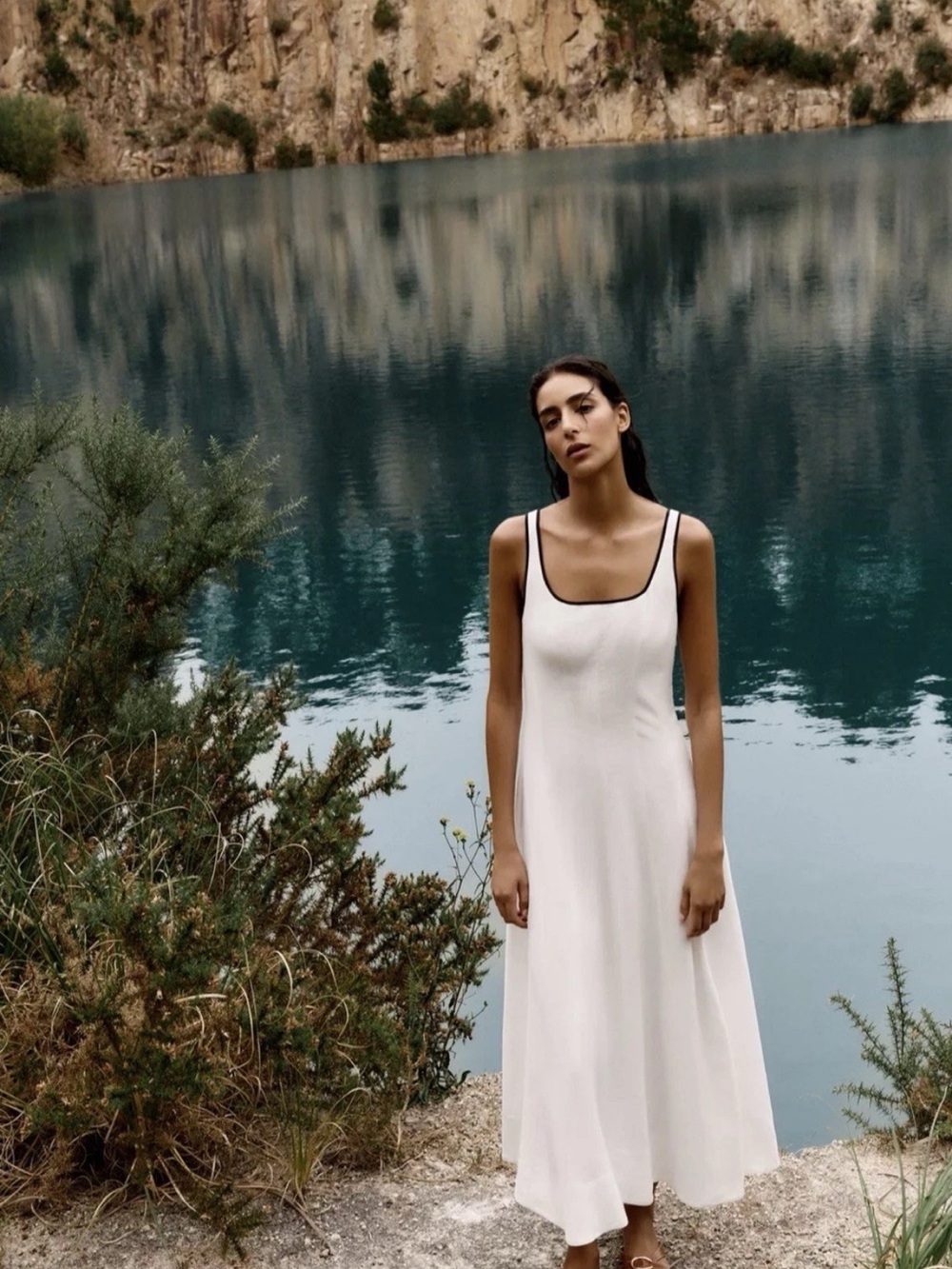 Zara White Slip Dress with Black Trim